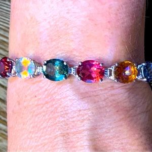 SS/P Exotic Quartz Tennis Bracelet-Multi Color